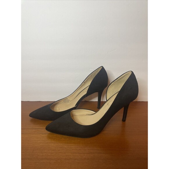 Jessica Simpson Livvy Pointed Pump Heels Size 8 1/2 Faux Suede Vegan Black - Picture 3 of 9